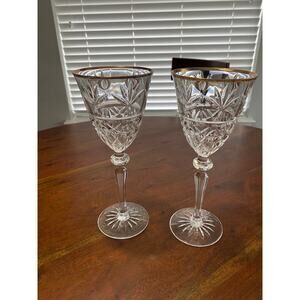 Cristal D’Arques France crystal Traditions Gold water wine goblets glasses x 2